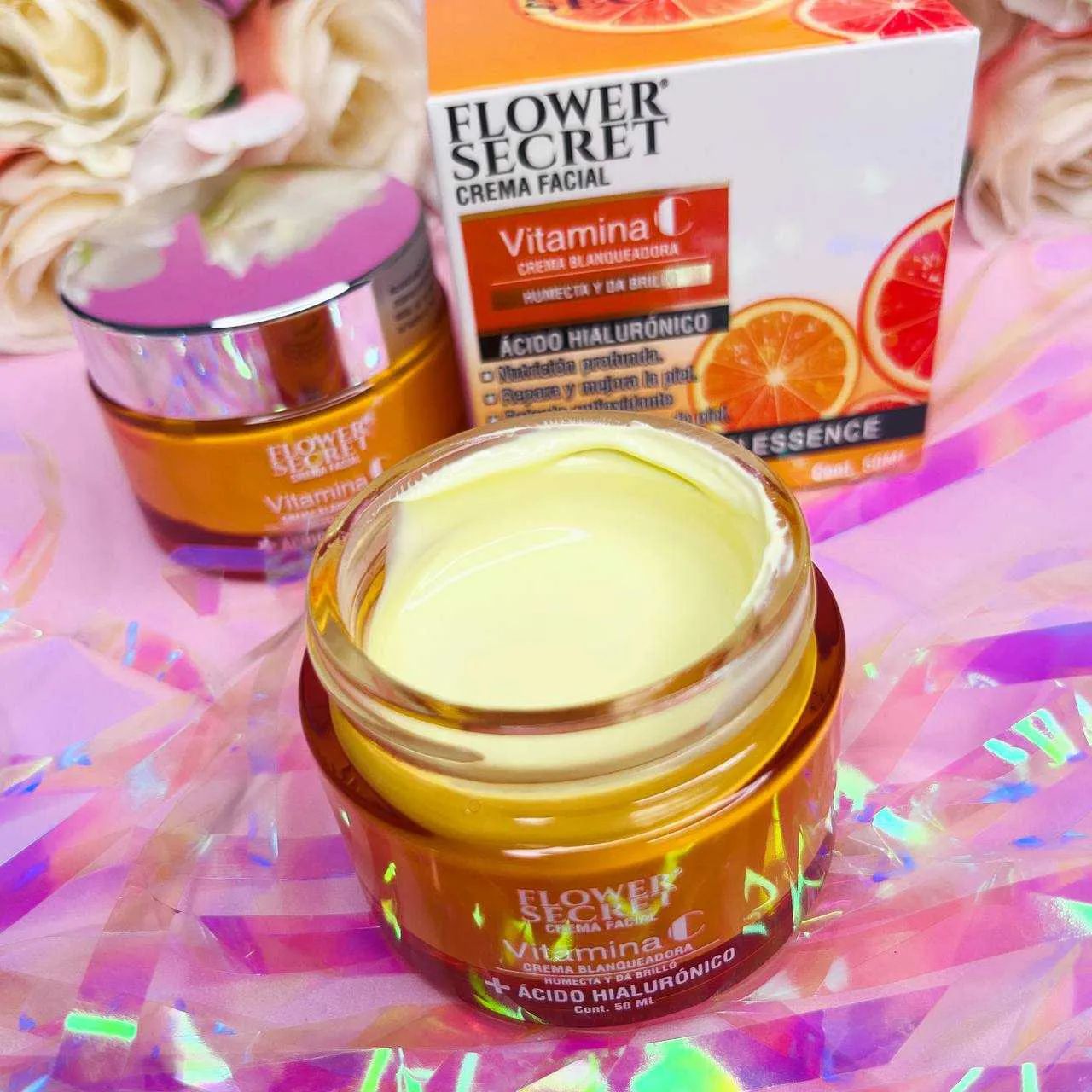 Crema Facial Flower Secrets con Vitamina C y Ácido Hialurónico